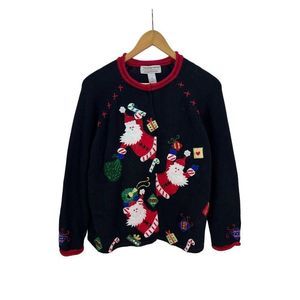 Tiara International 2004 Leaping Santas Medium Ugly Christmas Cardigan Sweater